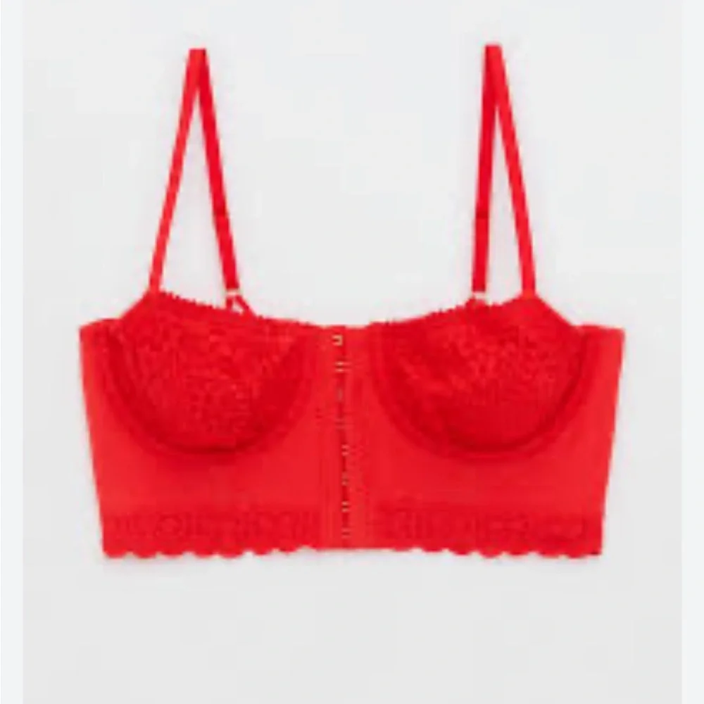 Aerie show off cozy rib unlined corset bra size 34B red adjustable straps Y2K